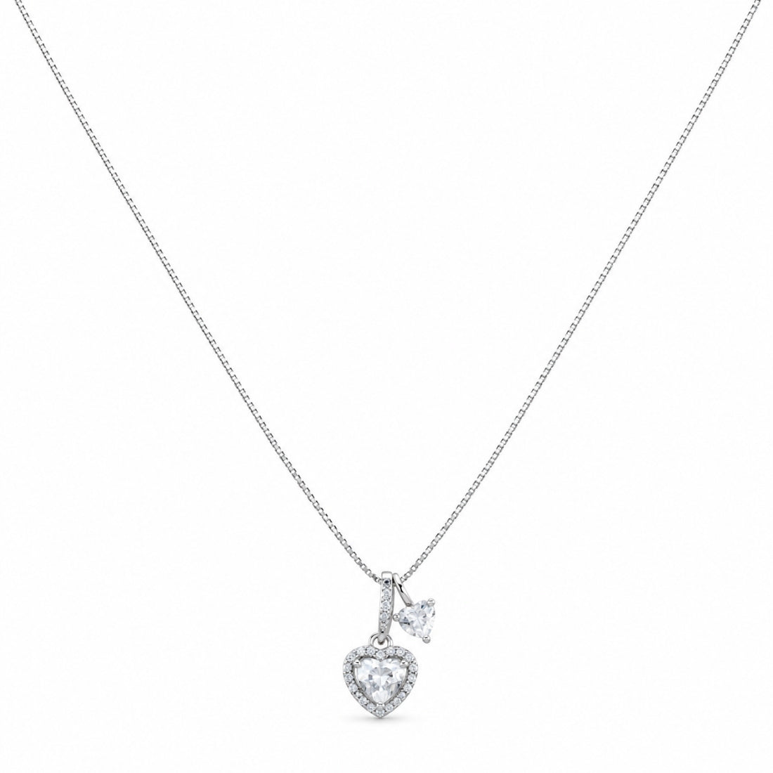 The Amour Duet Floating Heart & Trillion 925 Silver Chain