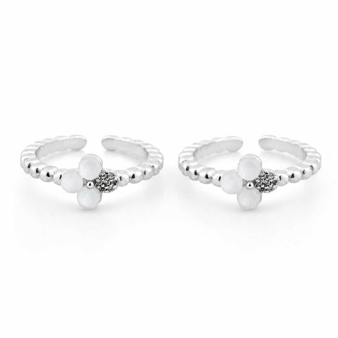 Pearlescent Blossom Beaded Silver Toe Rings