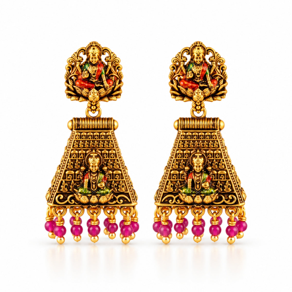 Divine Lakshmi Antique Nakashi 925 Sterling Silver Gold Plated Jhumka Earrings
