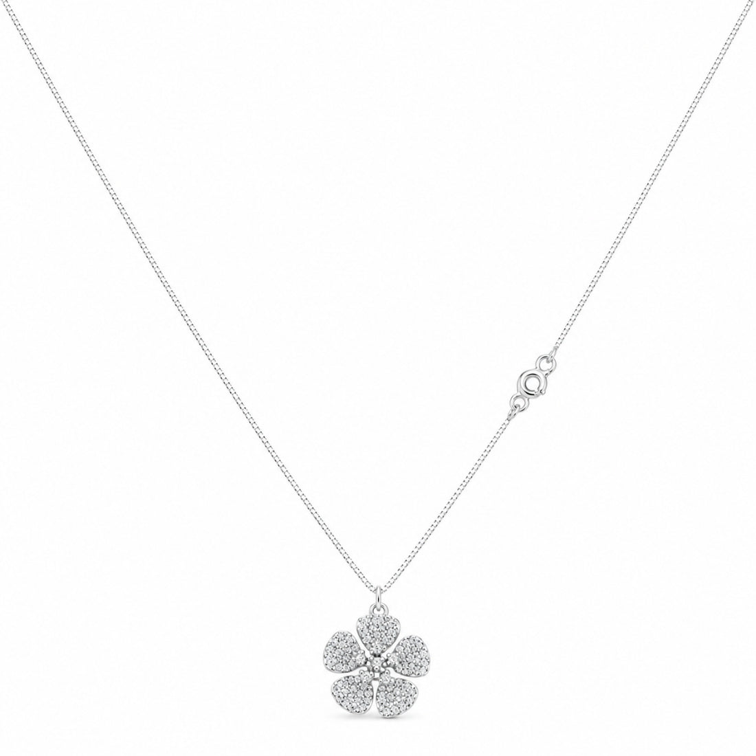 The Blossom Pave Flower 925 Silver Pendant Chain