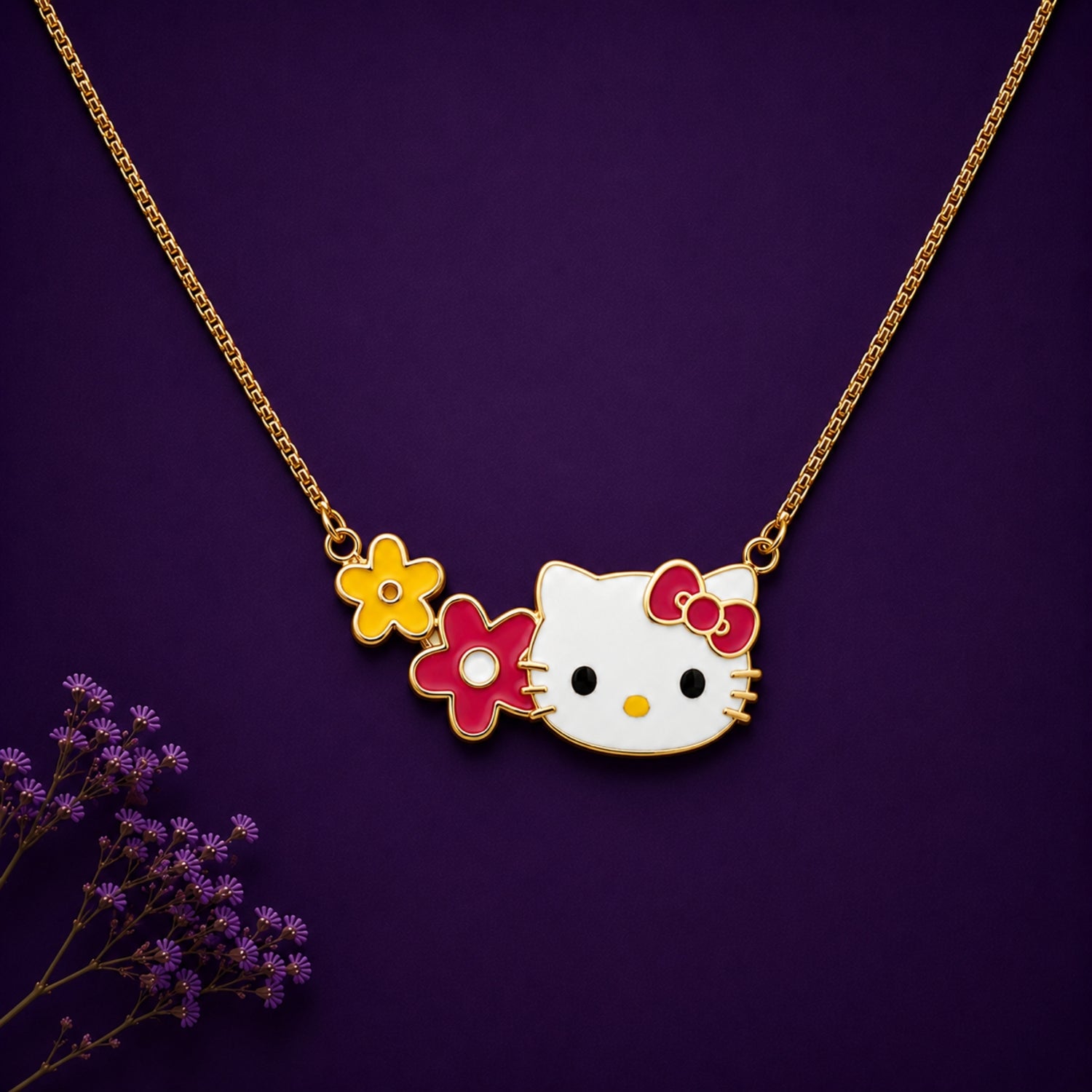 Hello Kitty Enamel Pendant with Classic Red Bow Accent (925 Sterling Silver)