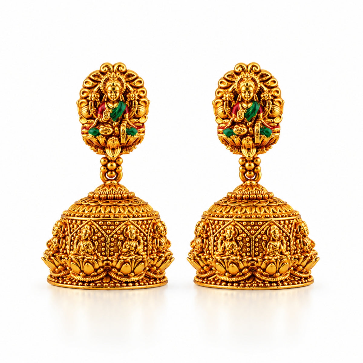 Divine Lakshmi Temple Bell 925 Sterling Silver Gold Plated Jhumka Earrings