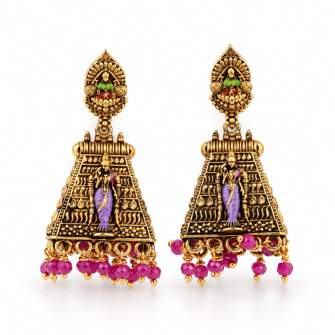 The Goddess Andal Divine Gopuram Antique Temple 925 Silver Jhumkas