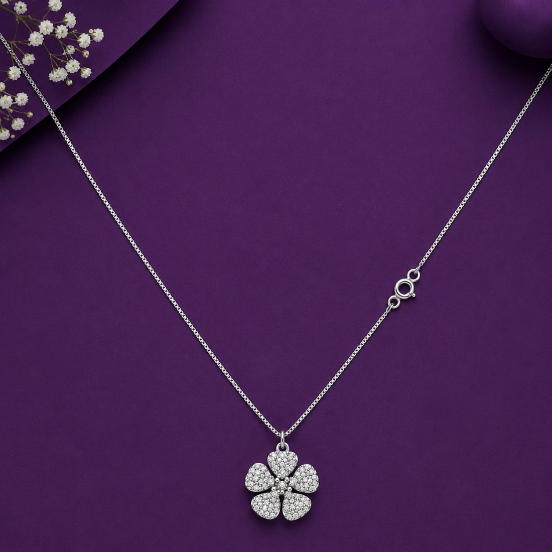 The Blossom Pave Flower 925 Silver Pendant Chain