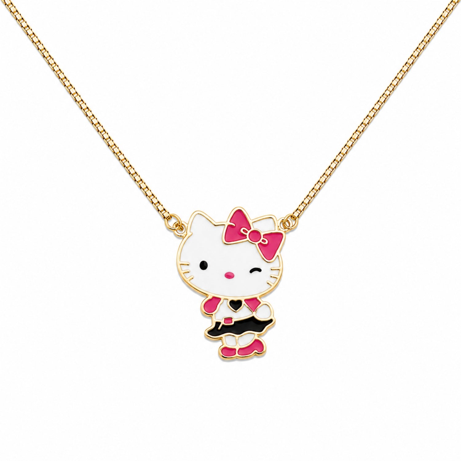 925 Sterling Silver Gold-Plated Enamel Hello Kitty Kids Pendant Chain