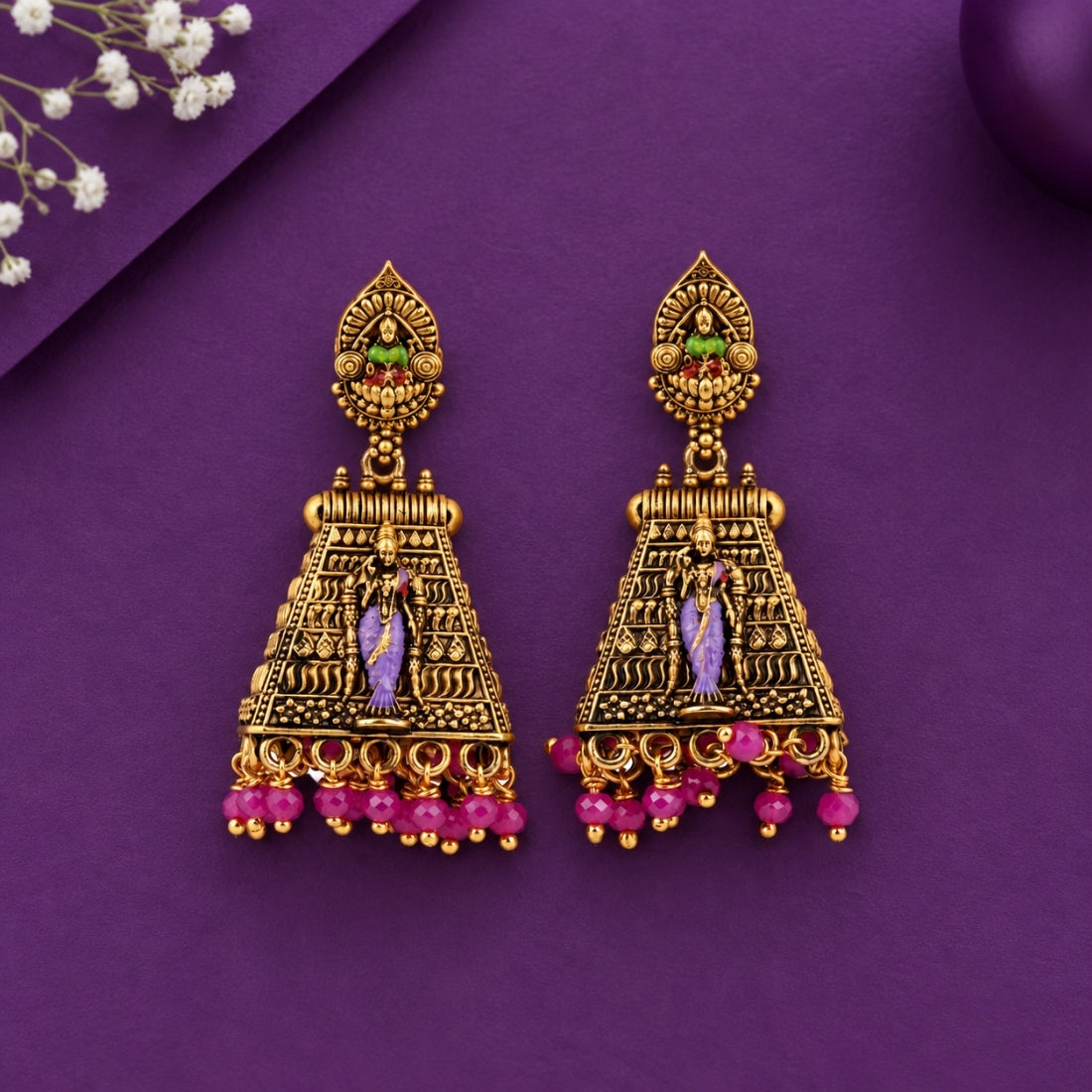 The Goddess Andal Divine Gopuram Antique Temple 925 Silver Jhumkas