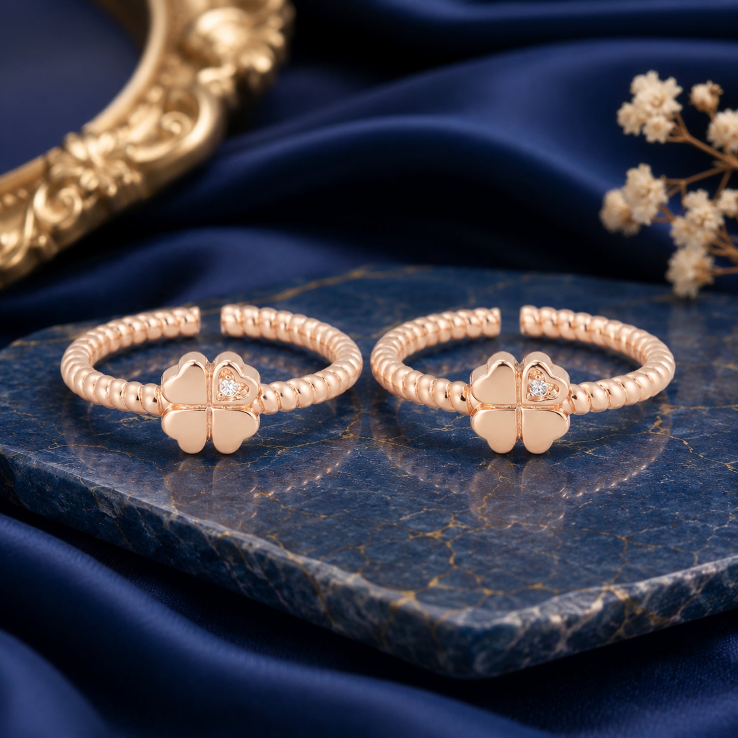 Lucky Clover Twisted Adjustable Rose Gold Toe Rings