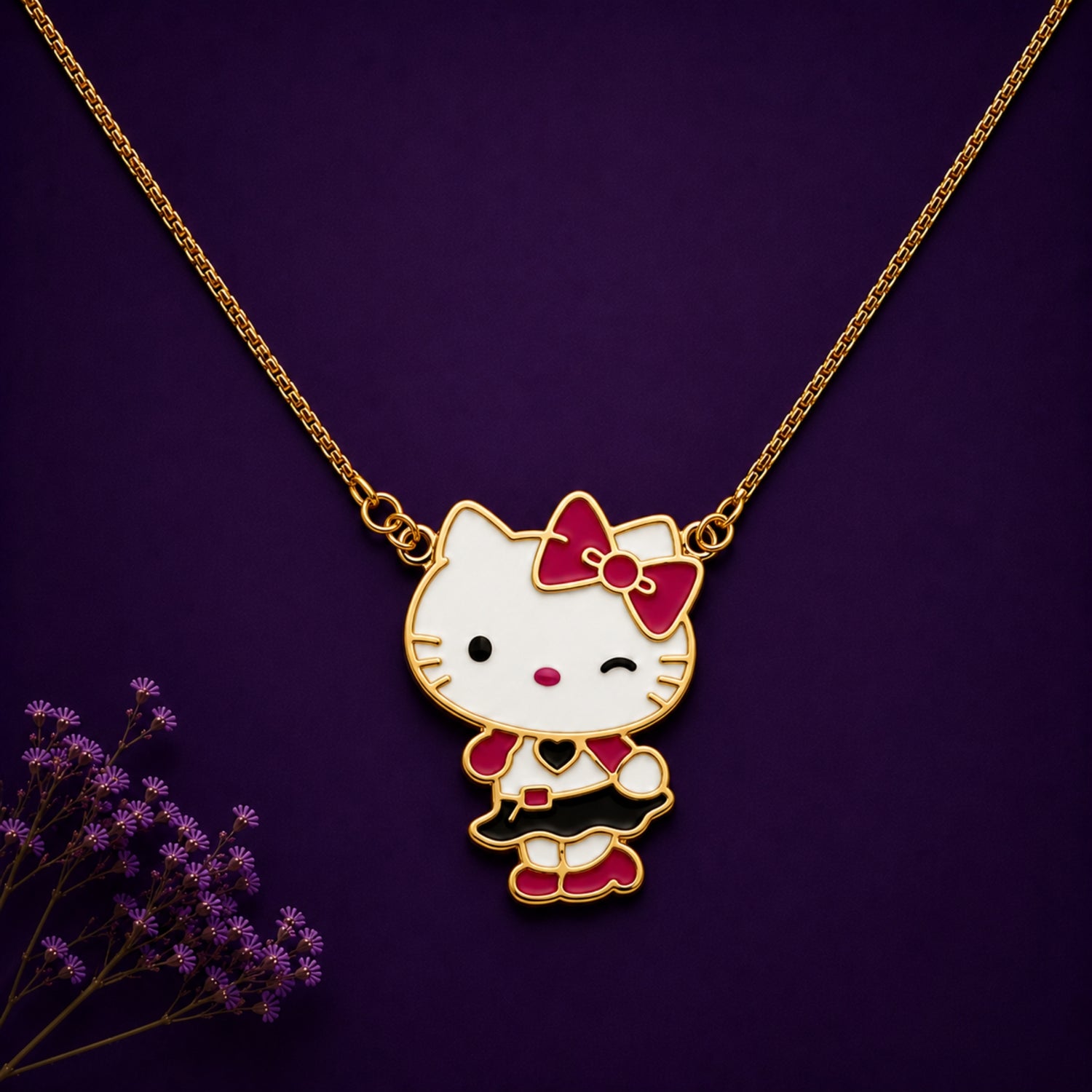 925 Sterling Silver Gold-Plated Enamel Hello Kitty Kids Pendant Chain