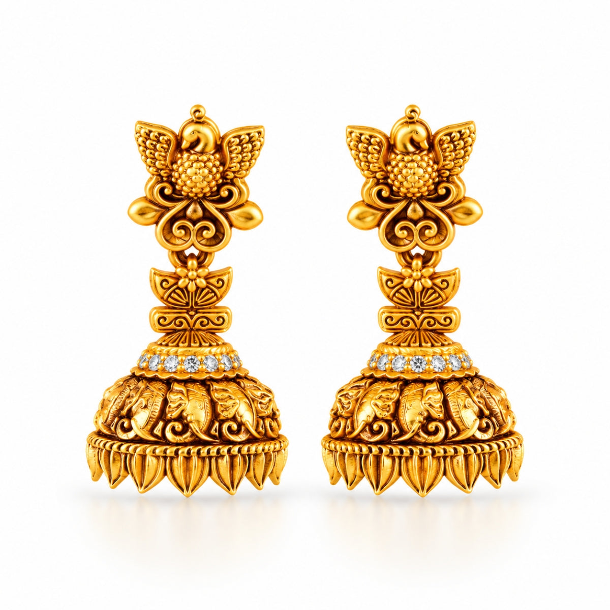 Royal Mayil Floral CZ 925 Sterling Silver Gold Plated Jhumka Earrings