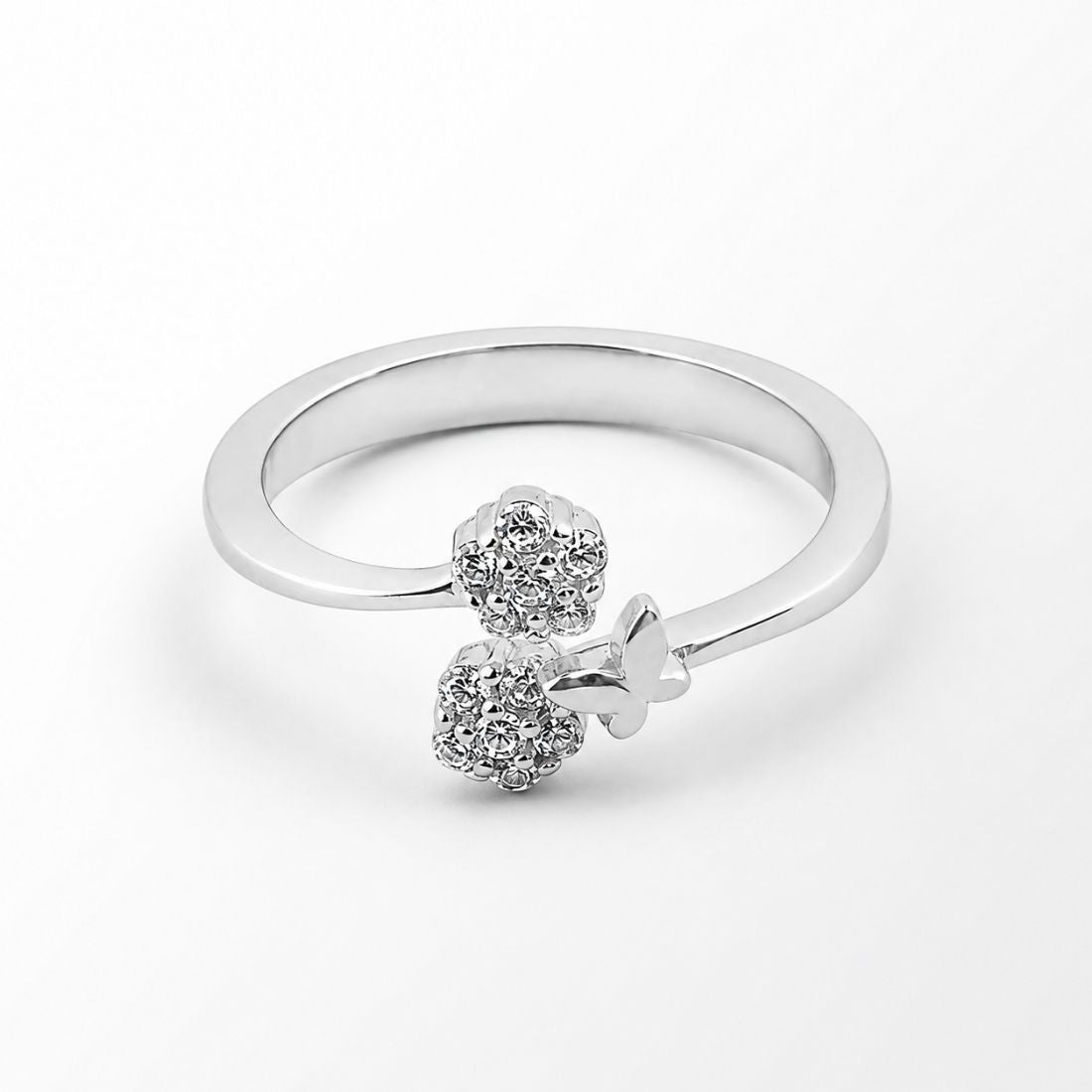 Sterling Silver Pave Dual-Sphere Bypass Ring