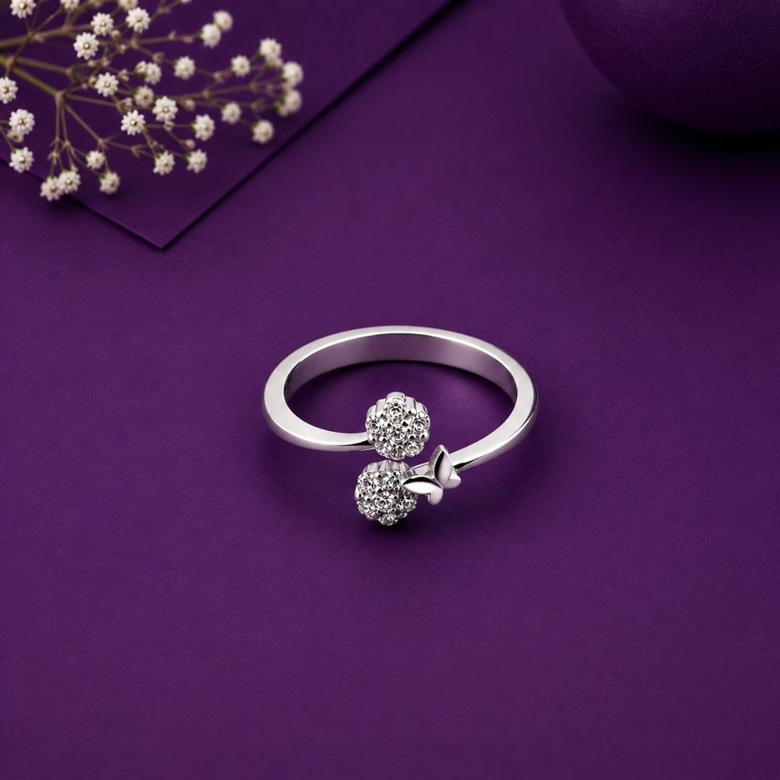 Sterling Silver Pave Dual-Sphere Bypass Ring