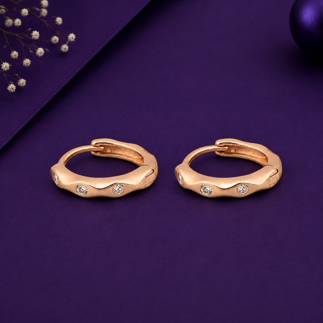 Rose Gold Wavy Hoop Studs