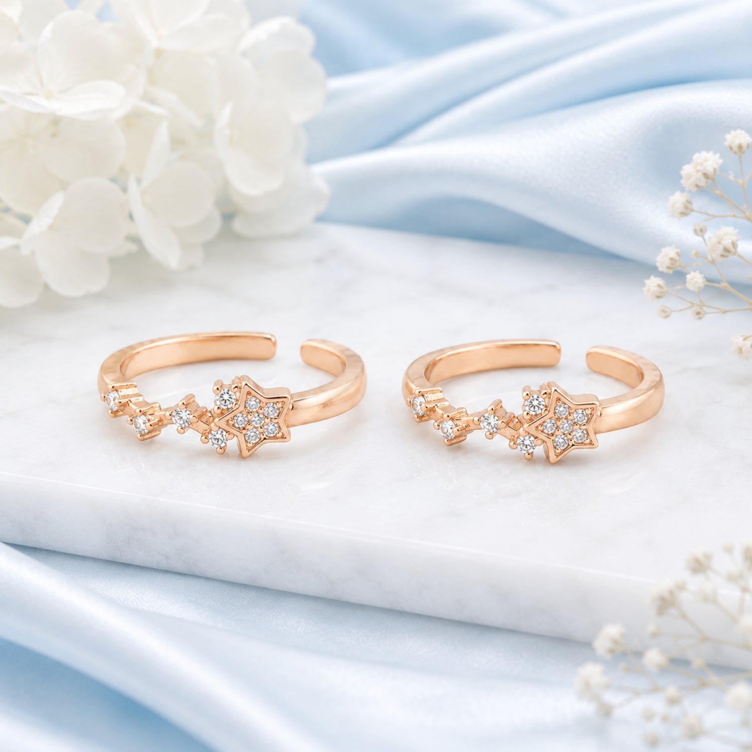 Celestial Stardust Adjustable Rose Gold Toe Rings