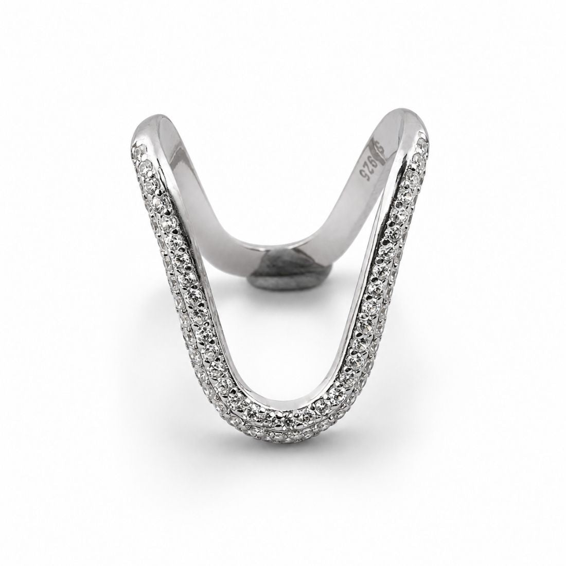 Sterling Silver Architectural V-Shape Statement Ring