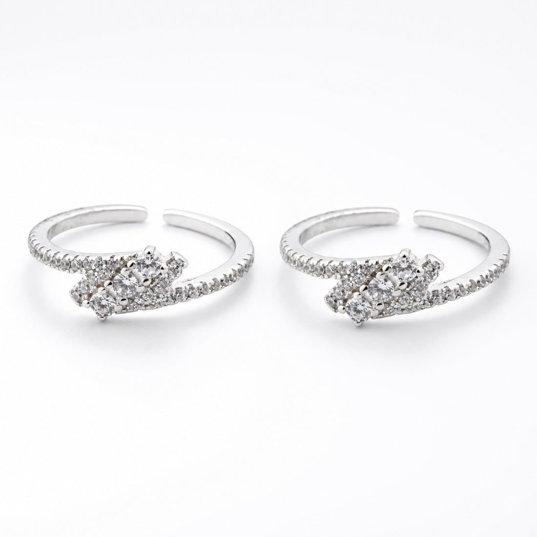 Silver Luminary Pavé Bypass Toe Rings (Pair)