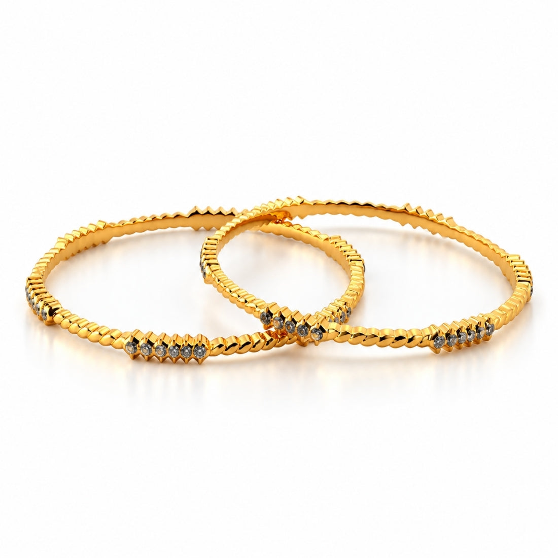 The Heritage Twirl Textured Stackable Bangles (Set of 2 in 925 Sterling Silver with Rich Gold Polish)