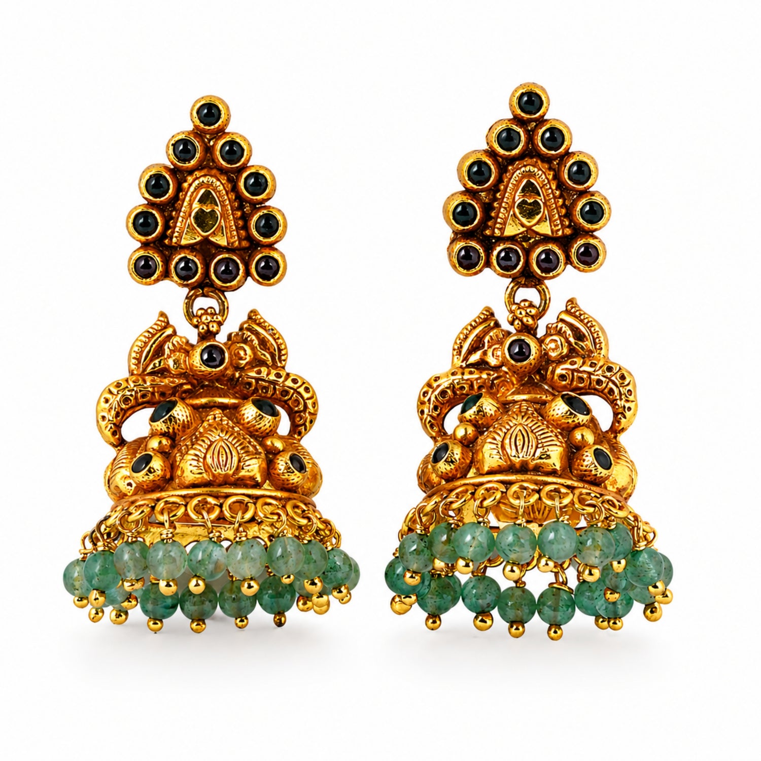 The Mayura Green Heritage Jhumka – 925 Sterling Silver