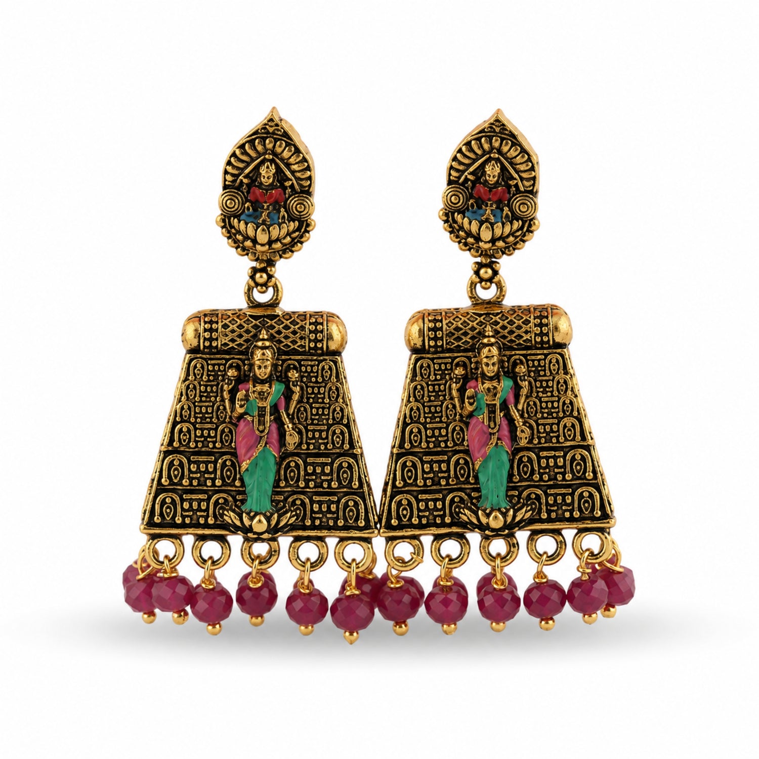 Lakshmi Mudra Antique 925 Silver Gold-Plated Jhumkas