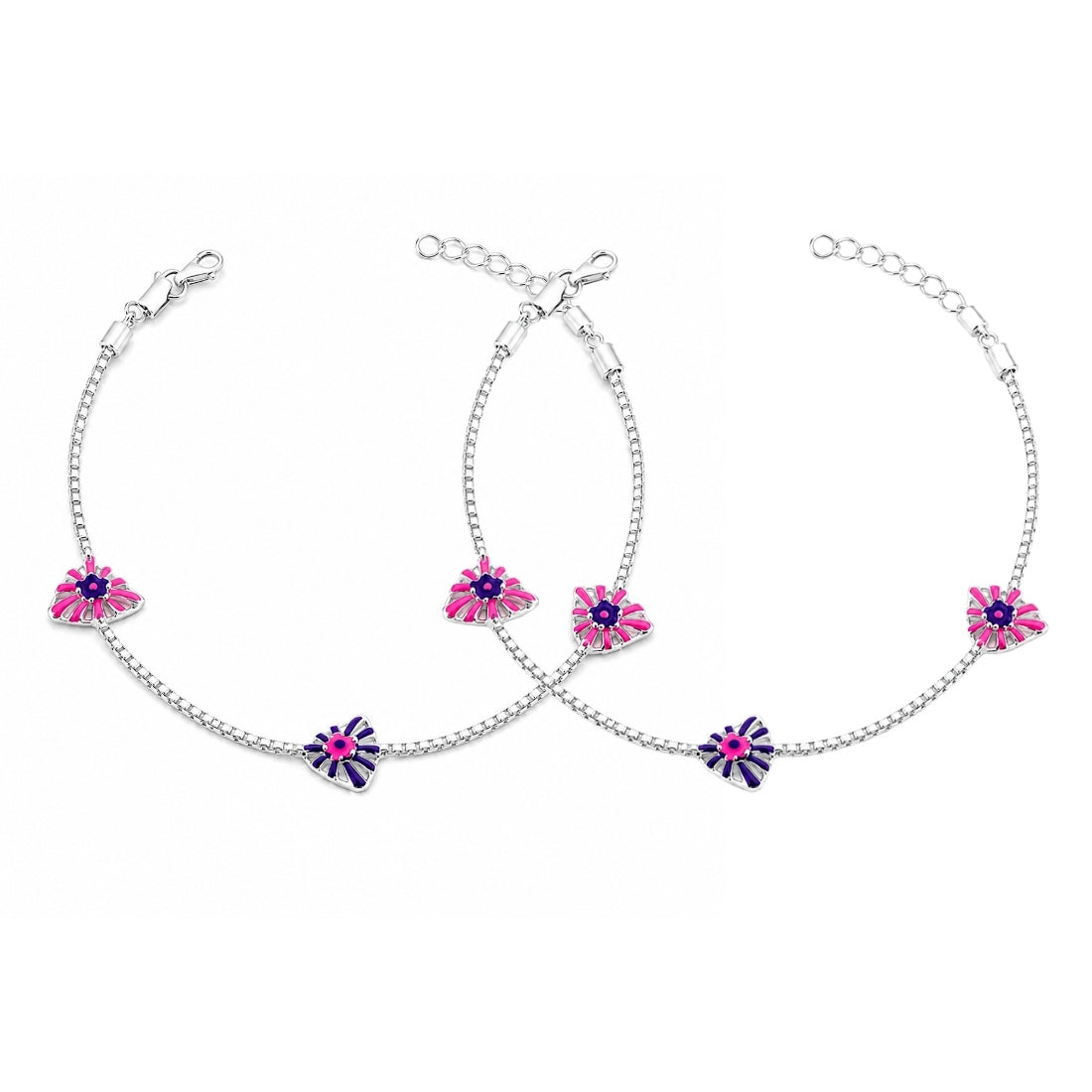 Berry Burst Heart 925 Silver Kids Anklet Pair