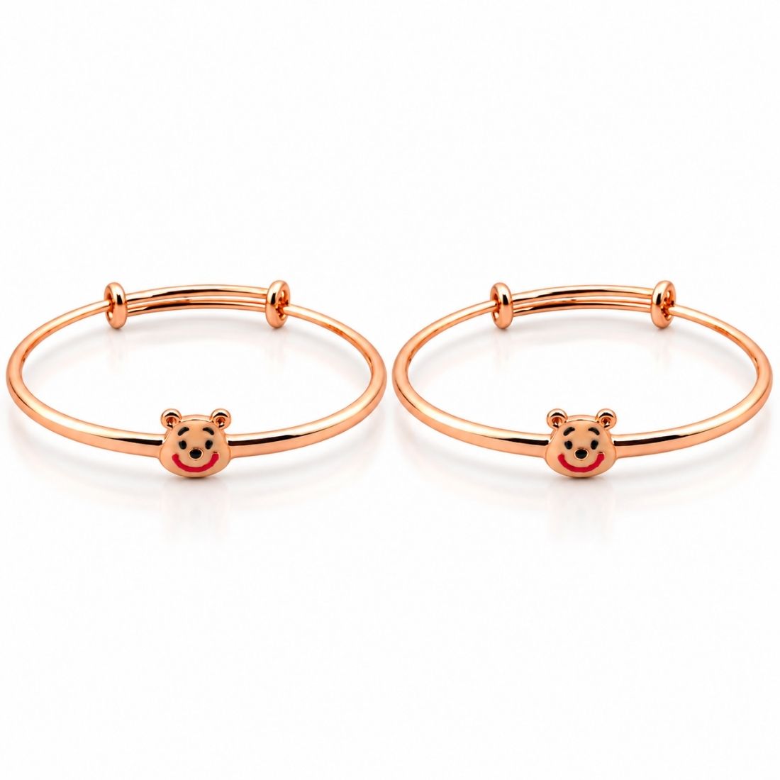 Winnie the Bear 925 Sterling Silver Adjustable Kids Kada set (Rose Gold Finish)
