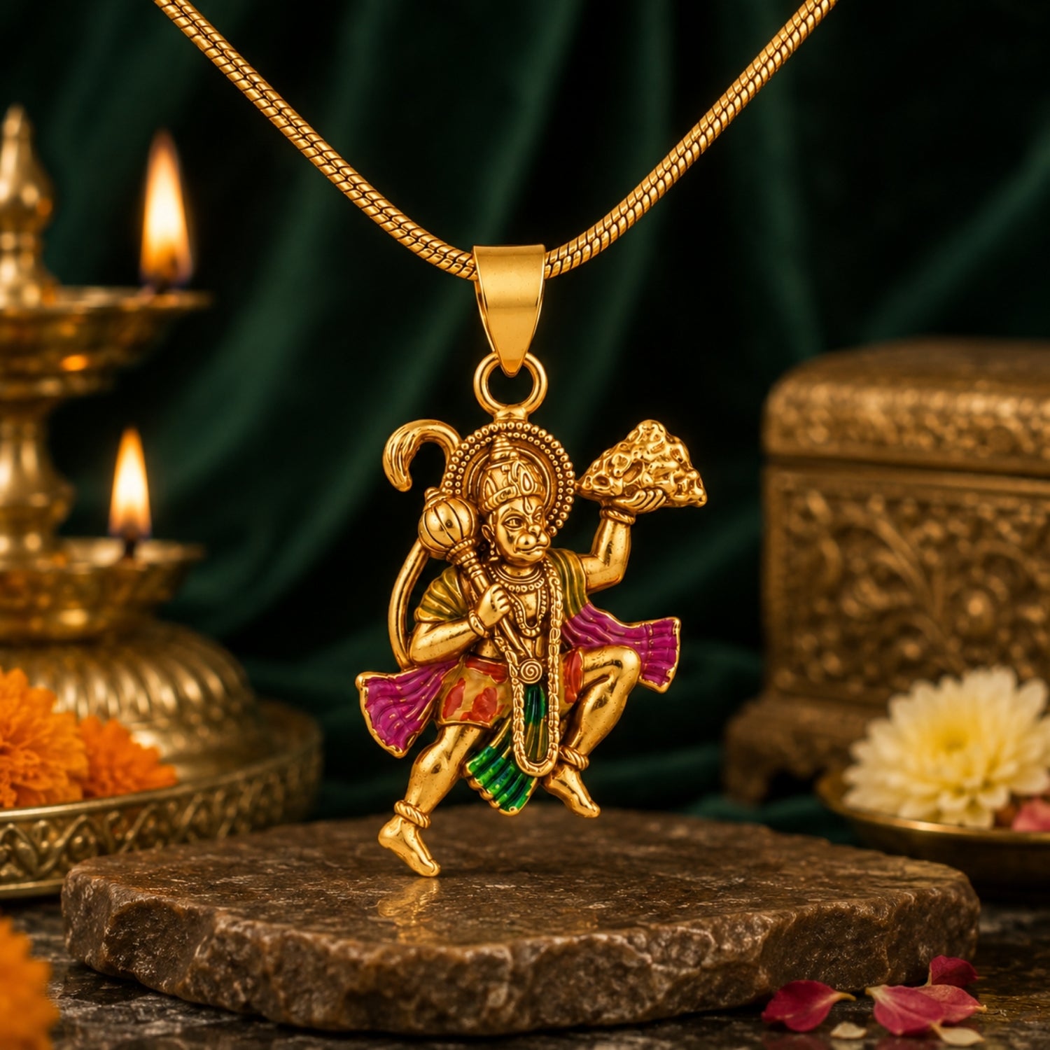 925 Sterling Silver Gold Plated Lord Hanuman Pendant