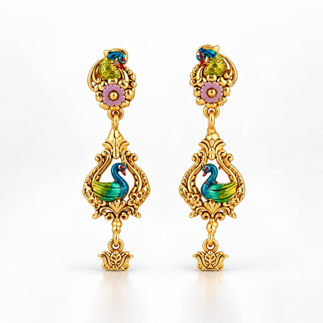 The Regal Peacock Mandap Drop Earrings in 925 Sterling Silver