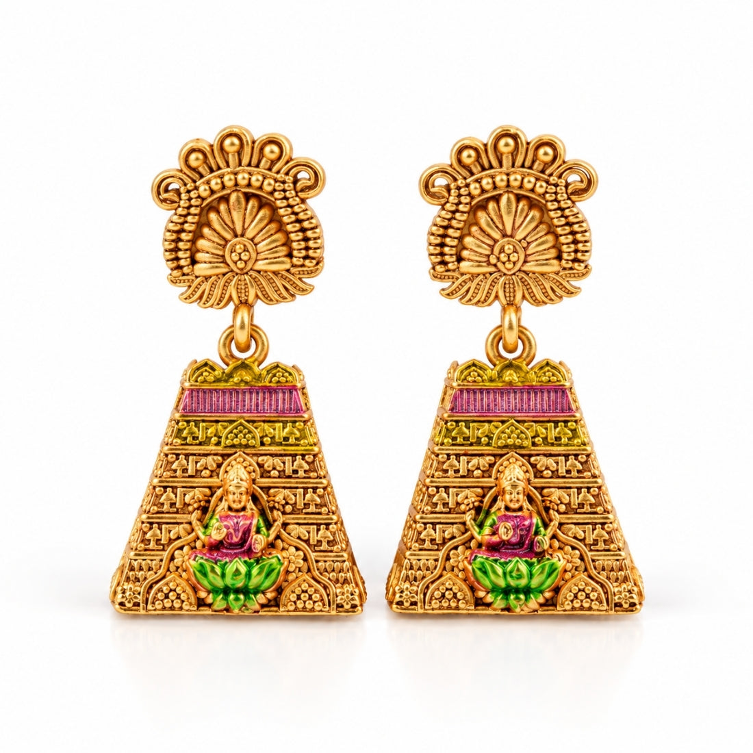 The Lakshmi Lotus Mandapam Enamel Jhumkas