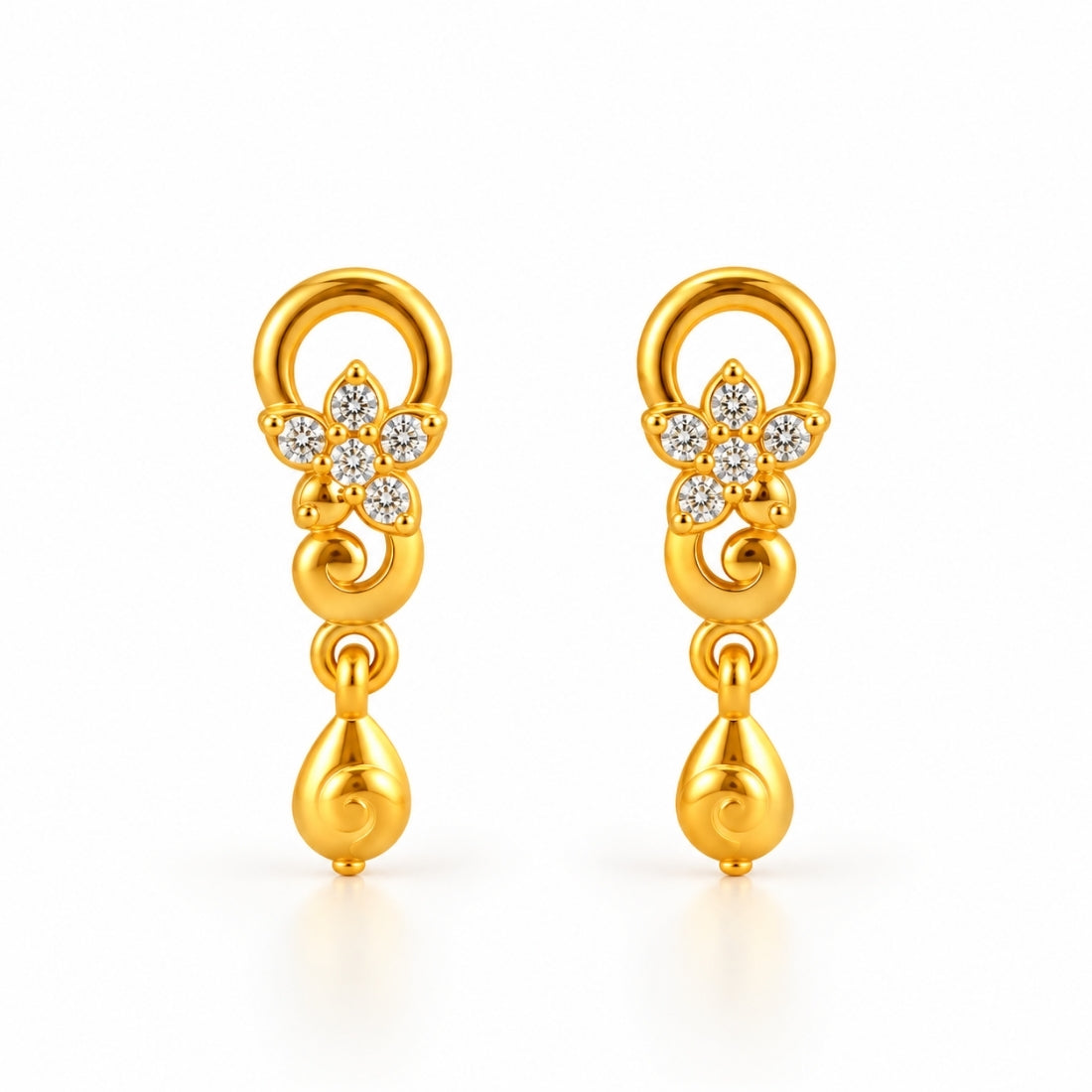 Aura Blossom 925 Sterling Silver Floral Teardrop Dangle Stud Earrings