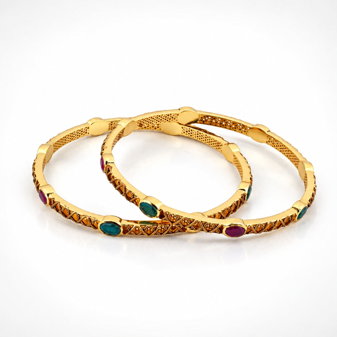 The Trisha Diamond-Cut 925 Silver Gold Plated Bangles