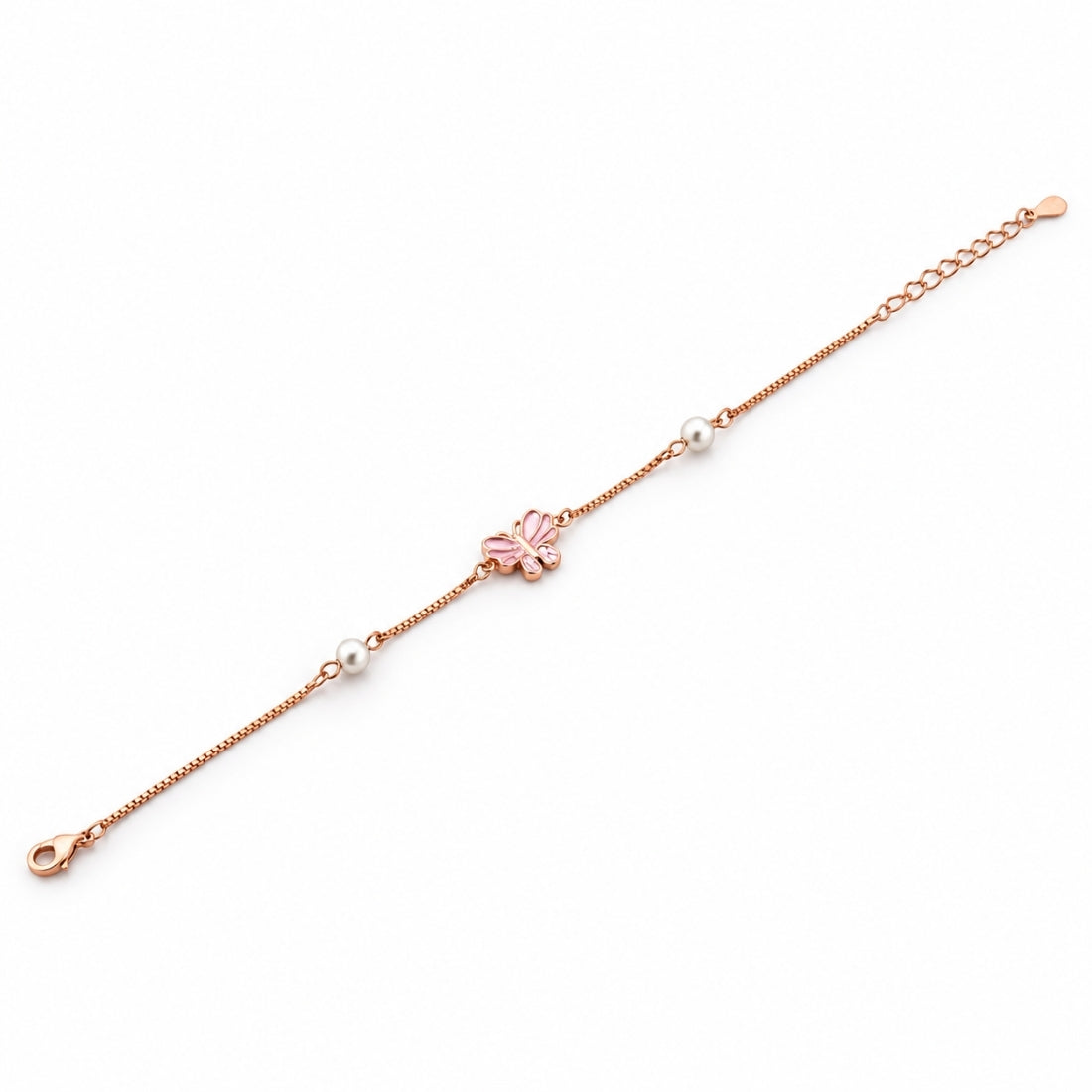 The Pink Monarch – 925 Rose Gold Pink Enamel Butterfly Bracelet