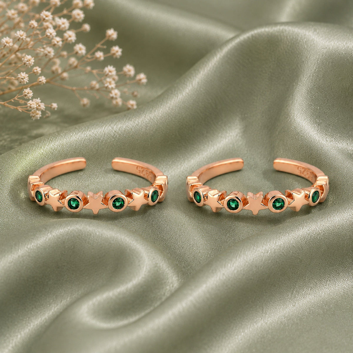 Ruby Starlet Alternating Rose Gold Adjustable Toe Rings