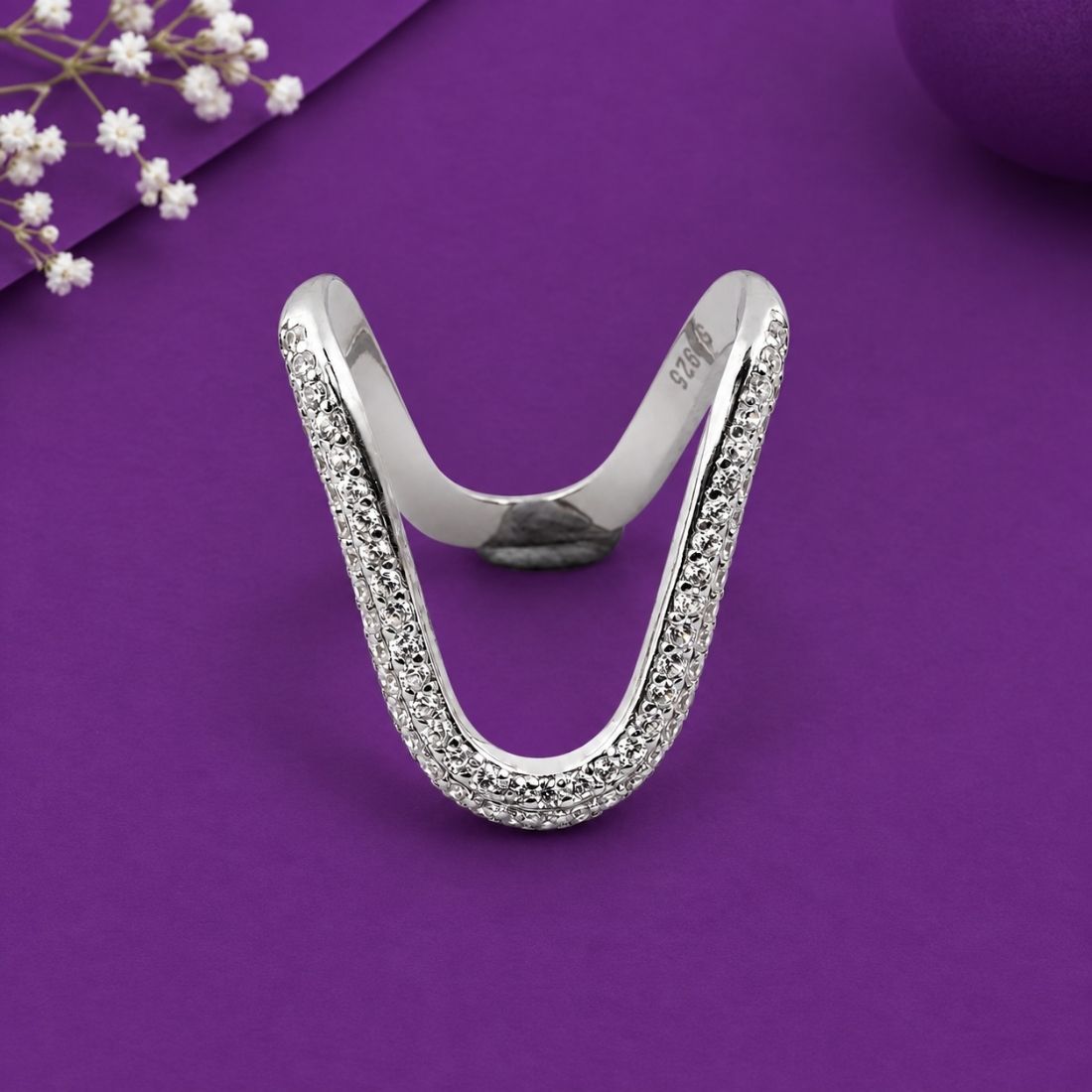Sterling Silver Architectural V-Shape Statement Ring