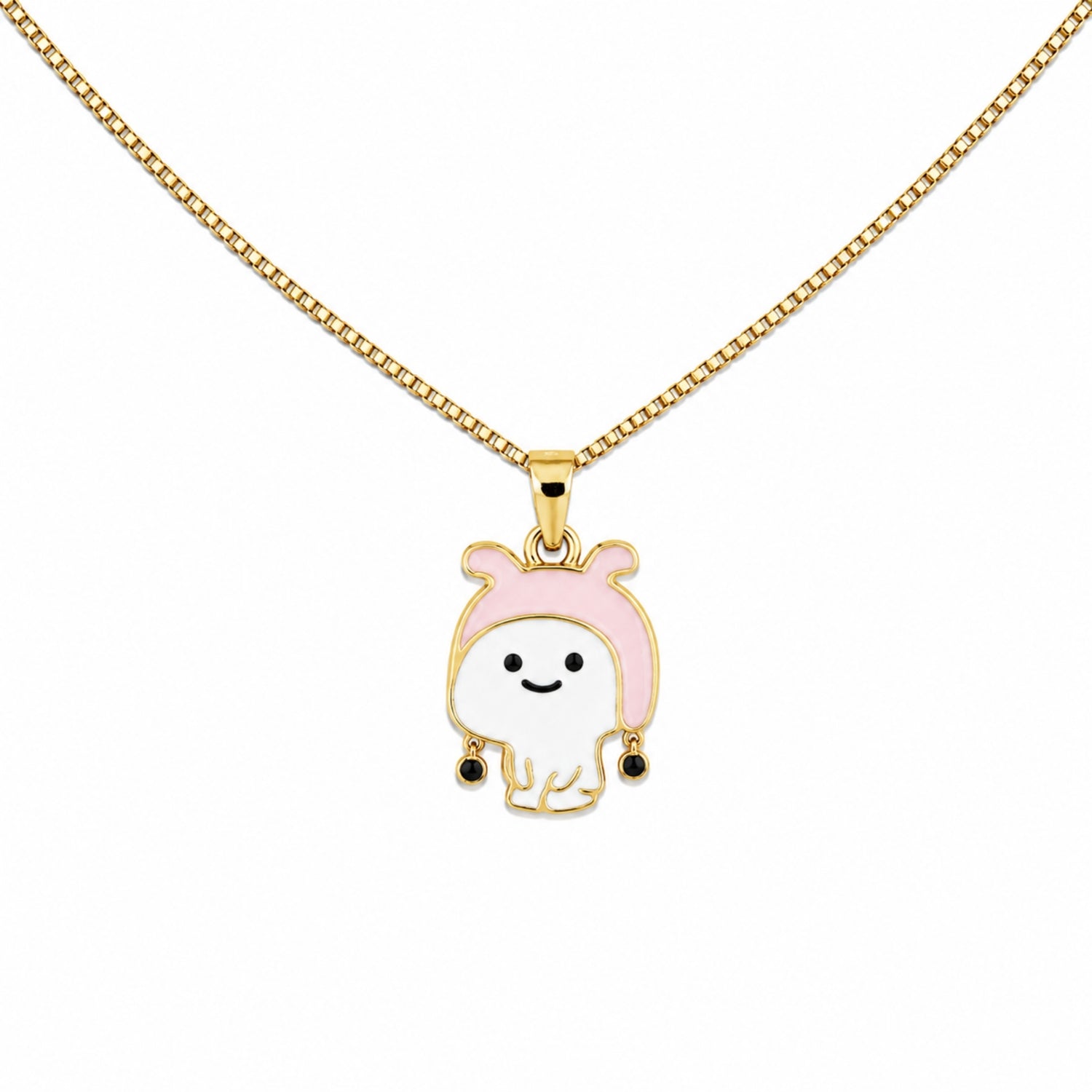 925 Sterling Silver Gold-Plated Enamel Cute Cartoon Character Kids Pendant Chain