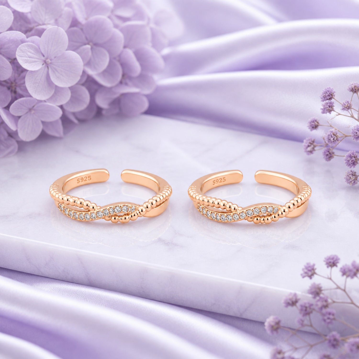 Serpentine Twist Adjustable Rose Gold Toe Rings