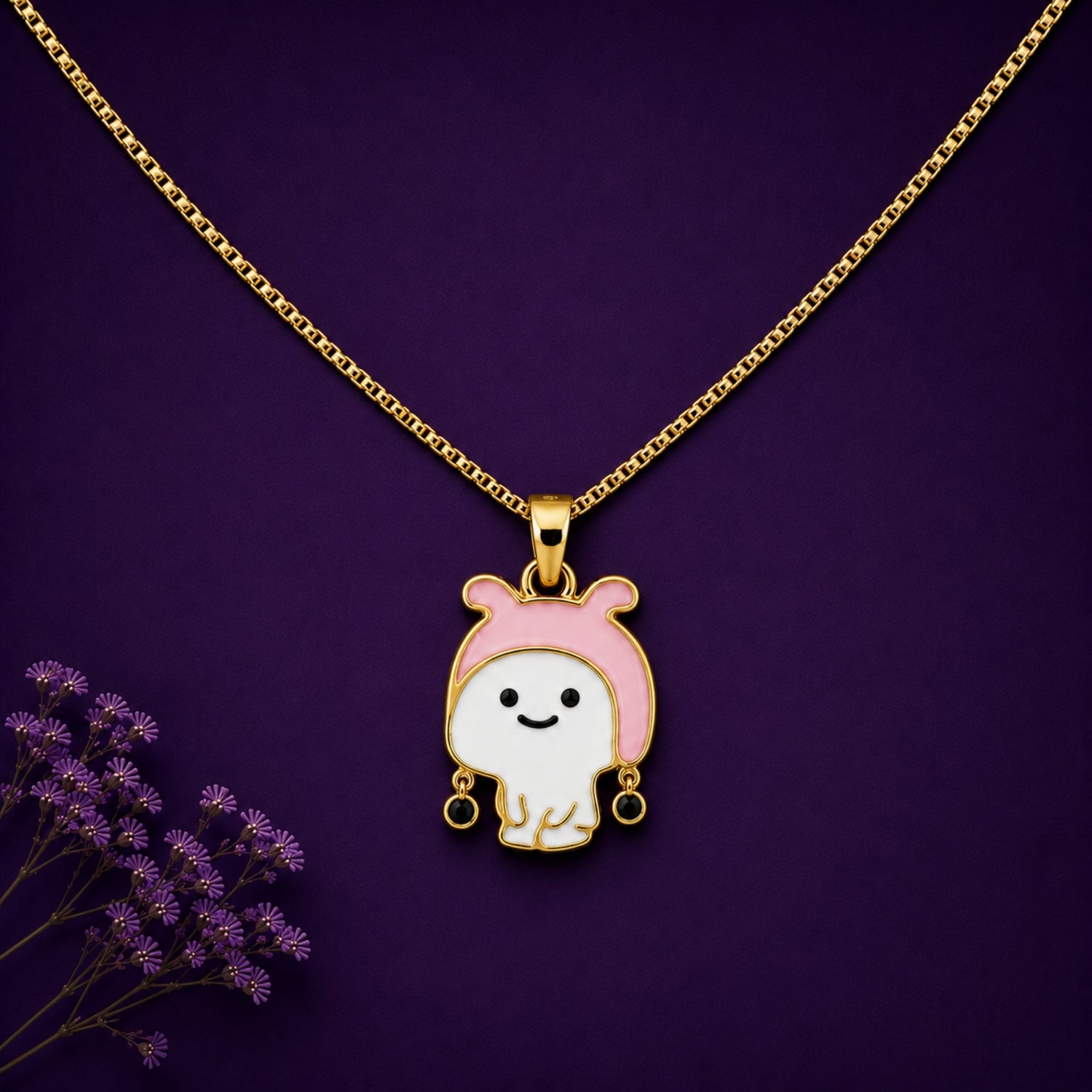 925 Sterling Silver Gold-Plated Enamel Cute Cartoon Character Kids Pendant Chain