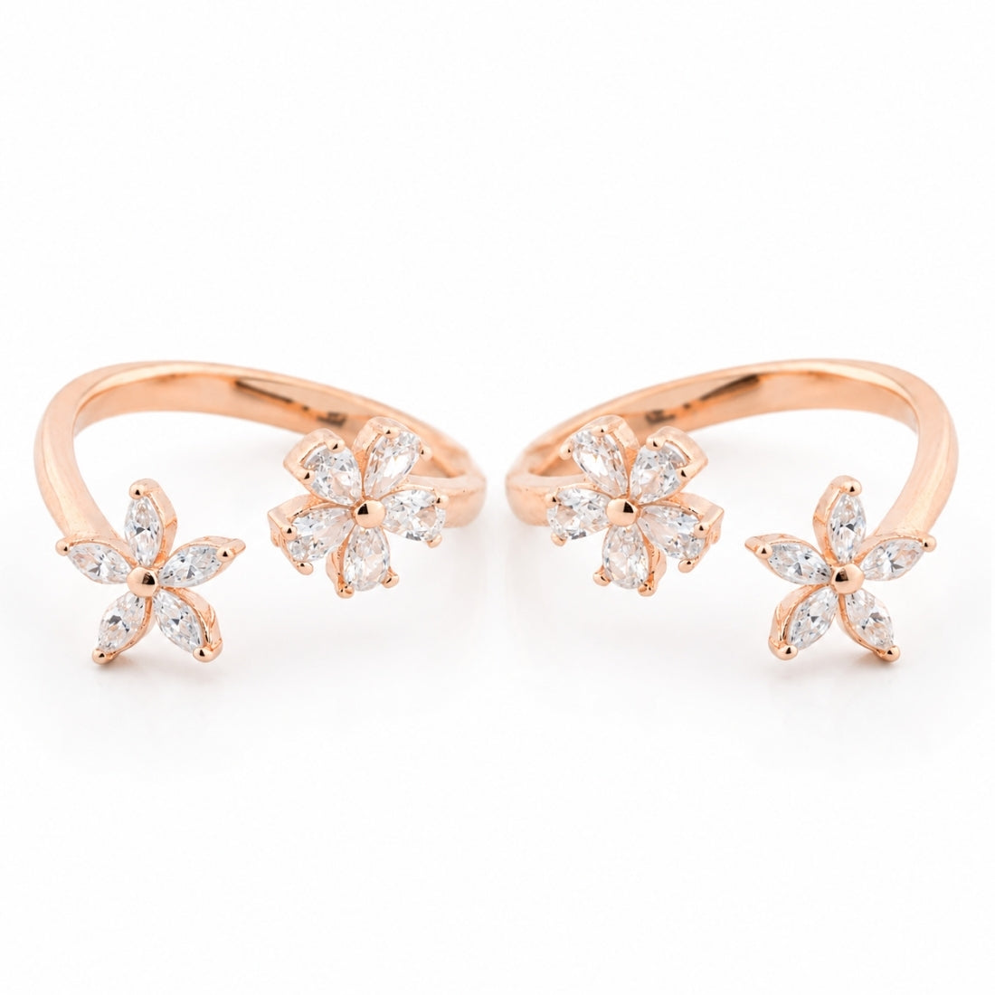 Rose Gold Plated Dual Floral Crystal Bichiya Set