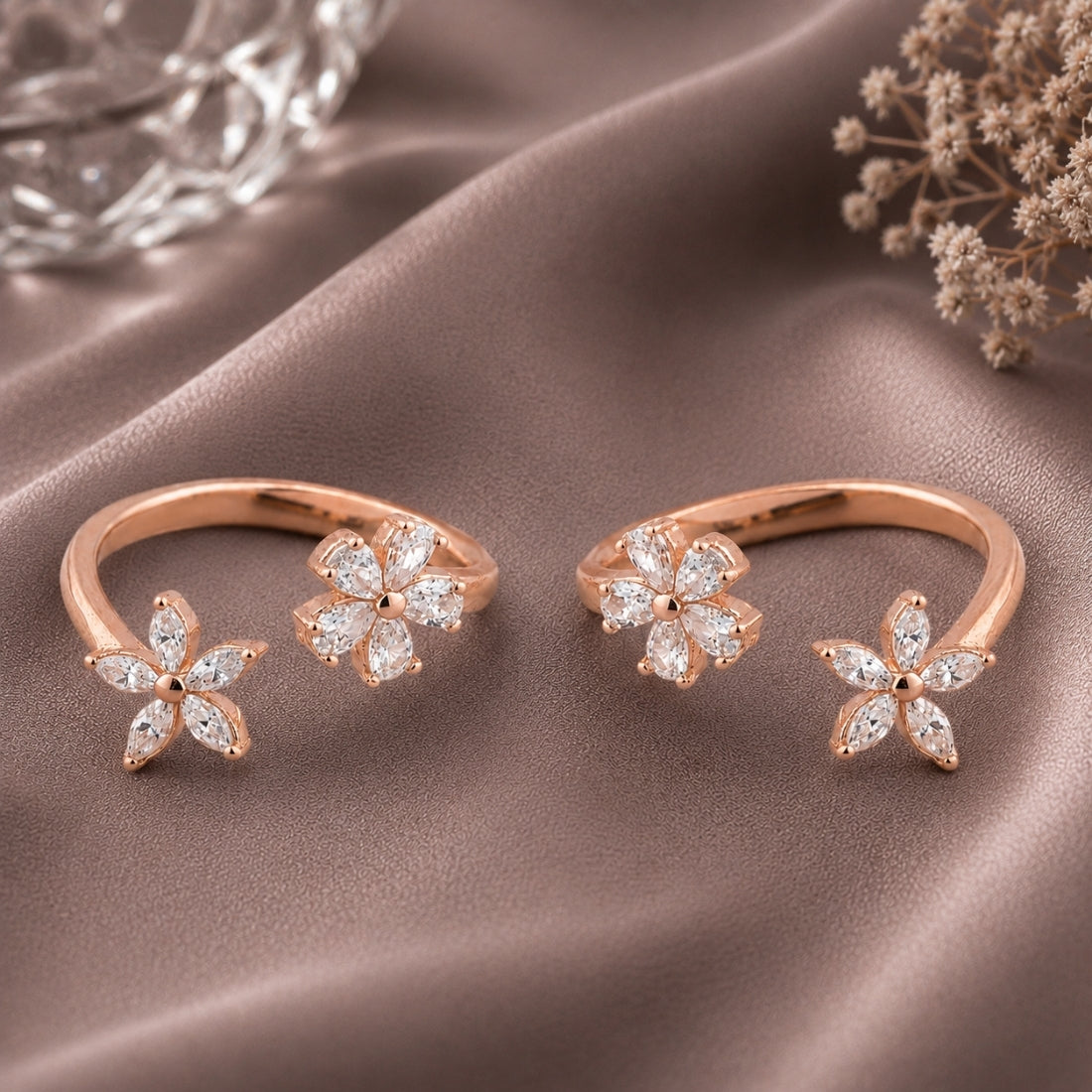 Rose Gold Plated Dual Floral Crystal Bichiya Set
