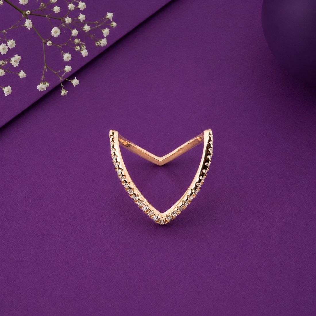 Rose Gold Architectural V-Shape Statement Ring