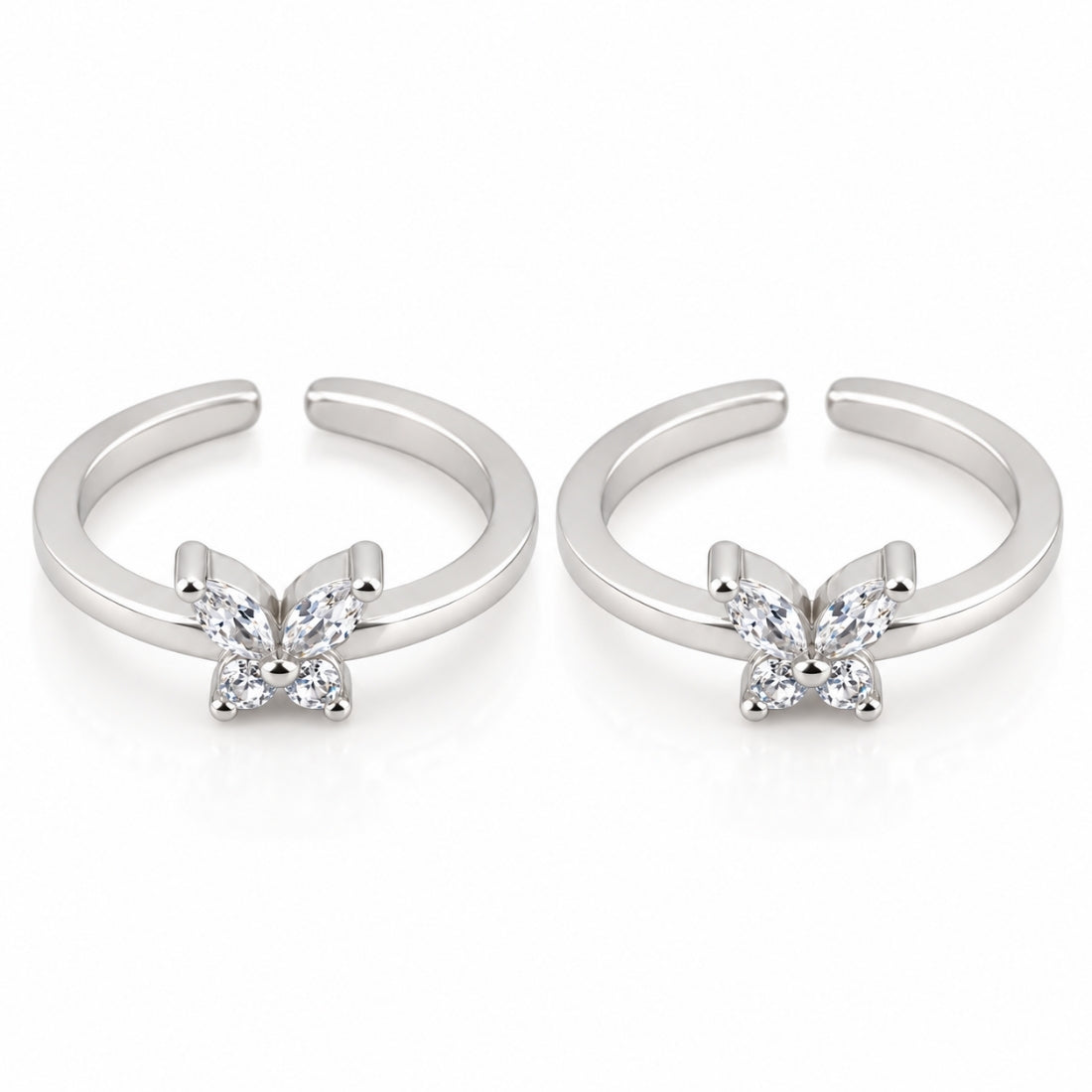 Marquise Shimmer Butterfly 925 Sterling Silver Adjustable Toe Rings (Pair)