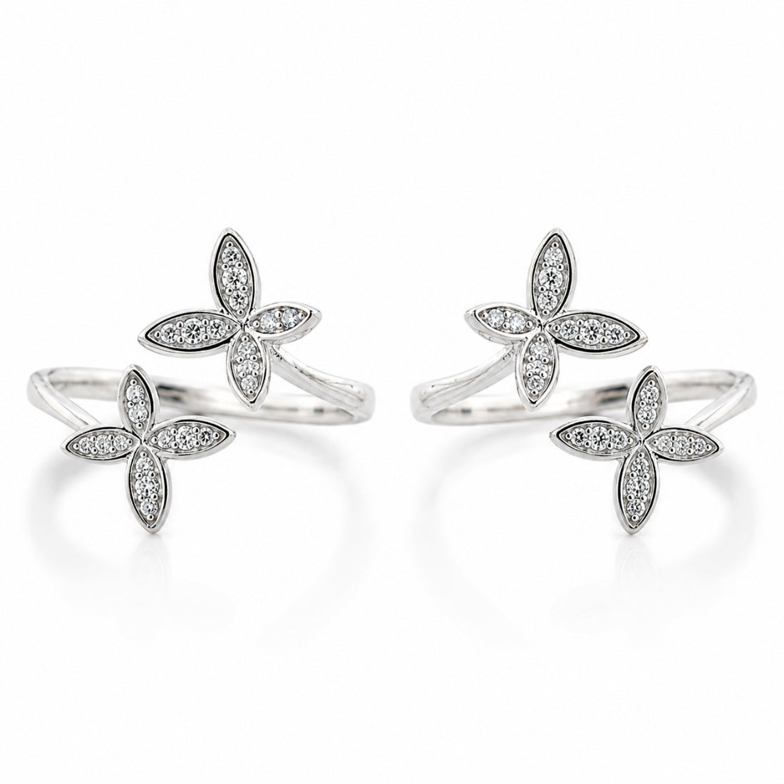 Silver Luminary Shimmer Dual Butterfly Bypass Toe Rings (Pair)