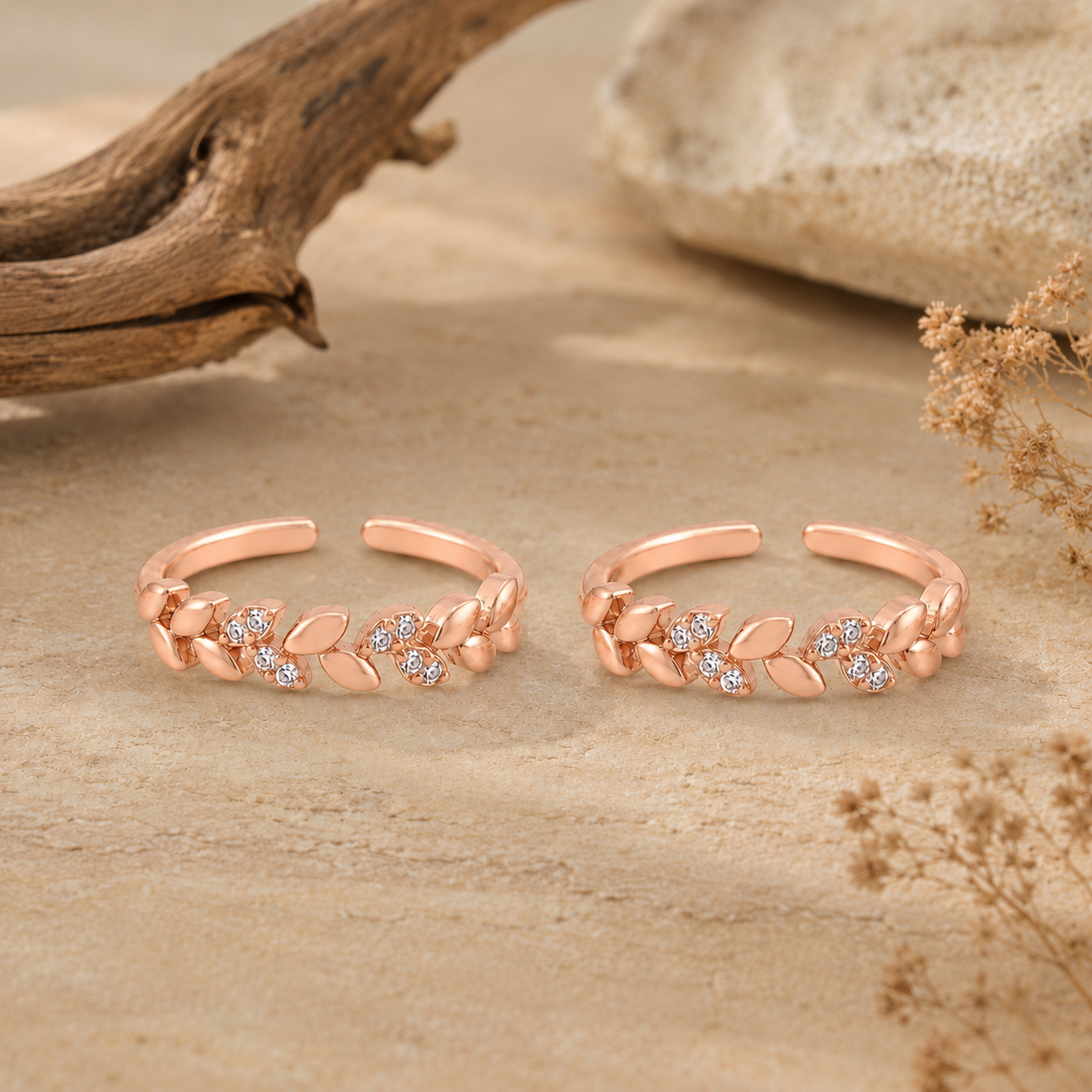 Laurel Vine Adjustable Rose Gold Toe Rings