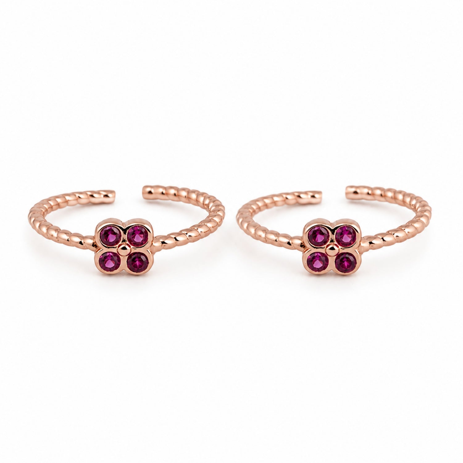 Emerald Four-Leaf Clover Beaded Rose Gold Adjustable Toe Rings