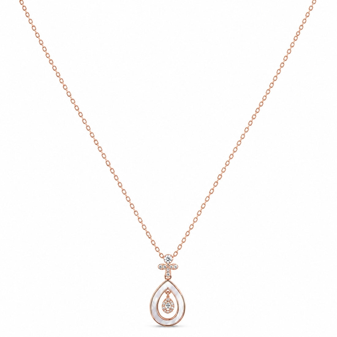 The Aura Teardrop Cross Rose 925 Silver Chain
