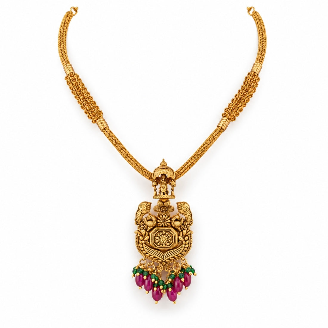 Gaja Lakshmi Shrine Pendant Antique Chevron Necklace