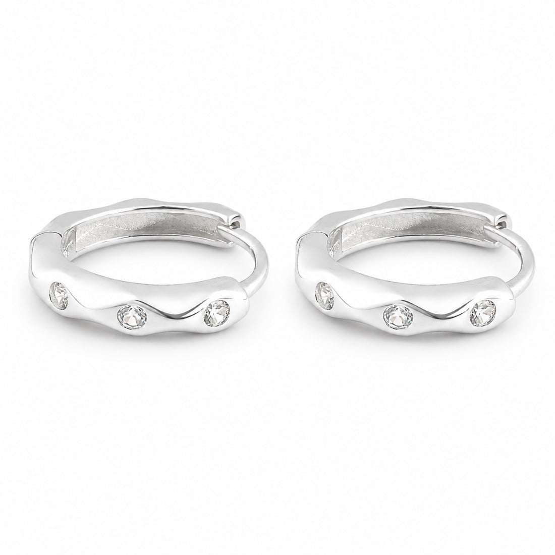 Sterling Silver Scalloped Ripple Huggie Hoop Earrings