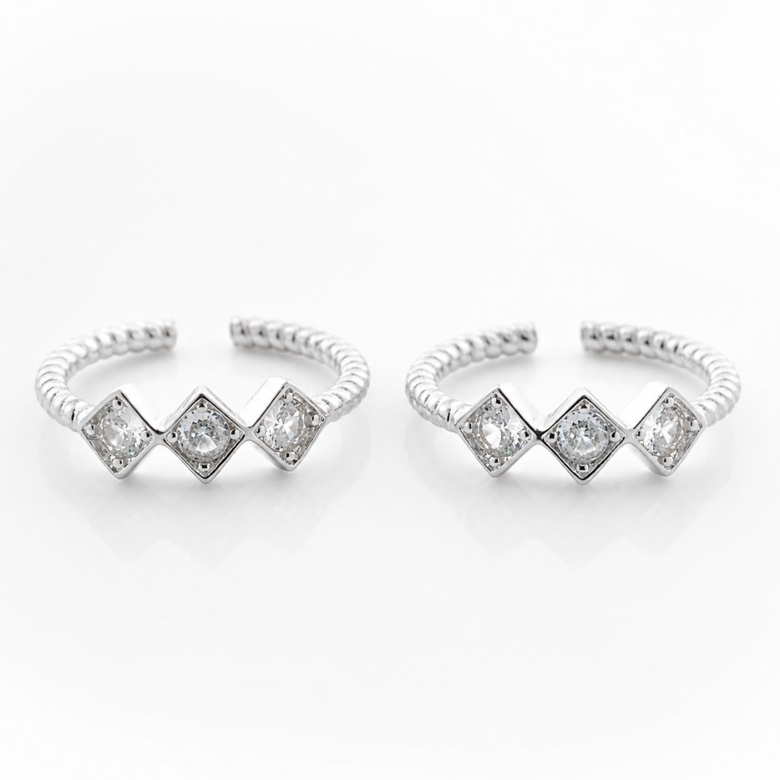 Rhombus Trio Textured Silver Toe Rings