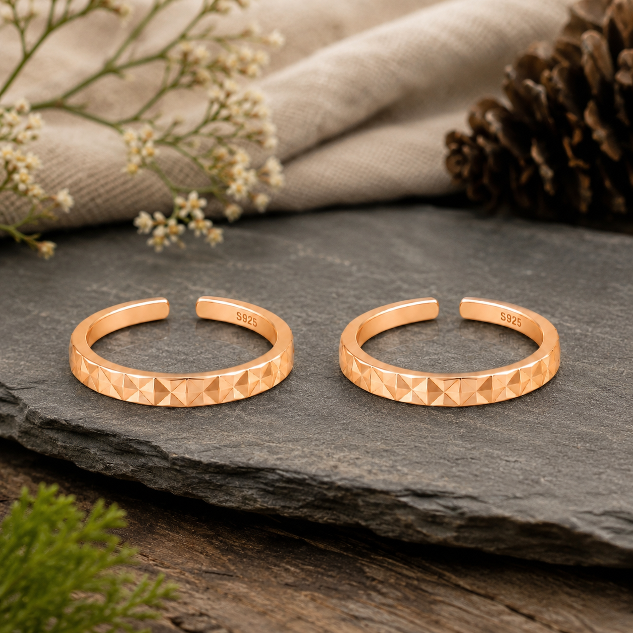 Prism Facet Adjustable Rose Gold Toe Rings