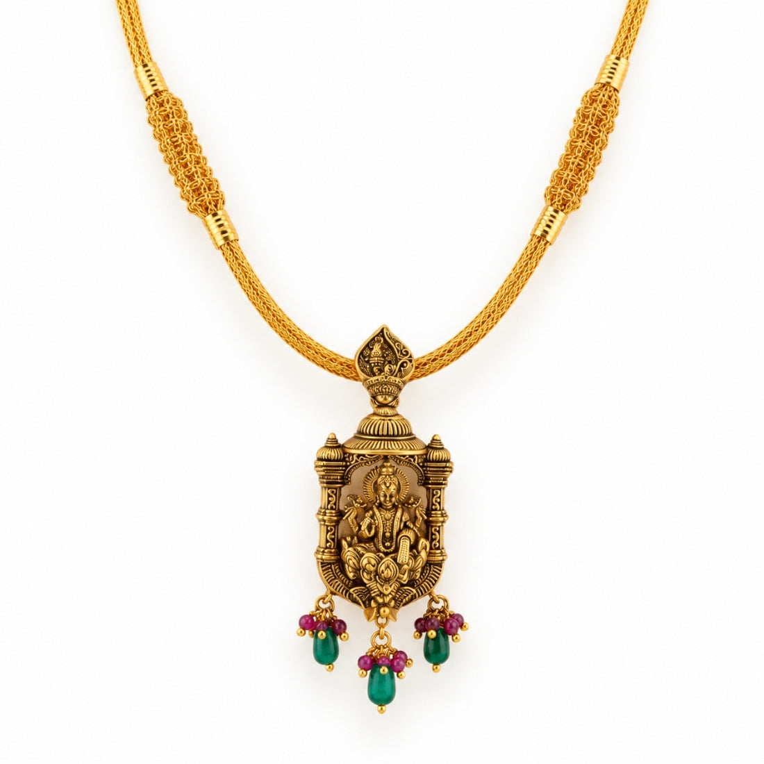 22K Gold Plated 925 Silver Goddess Lakshmi Temple Pillar Pendant