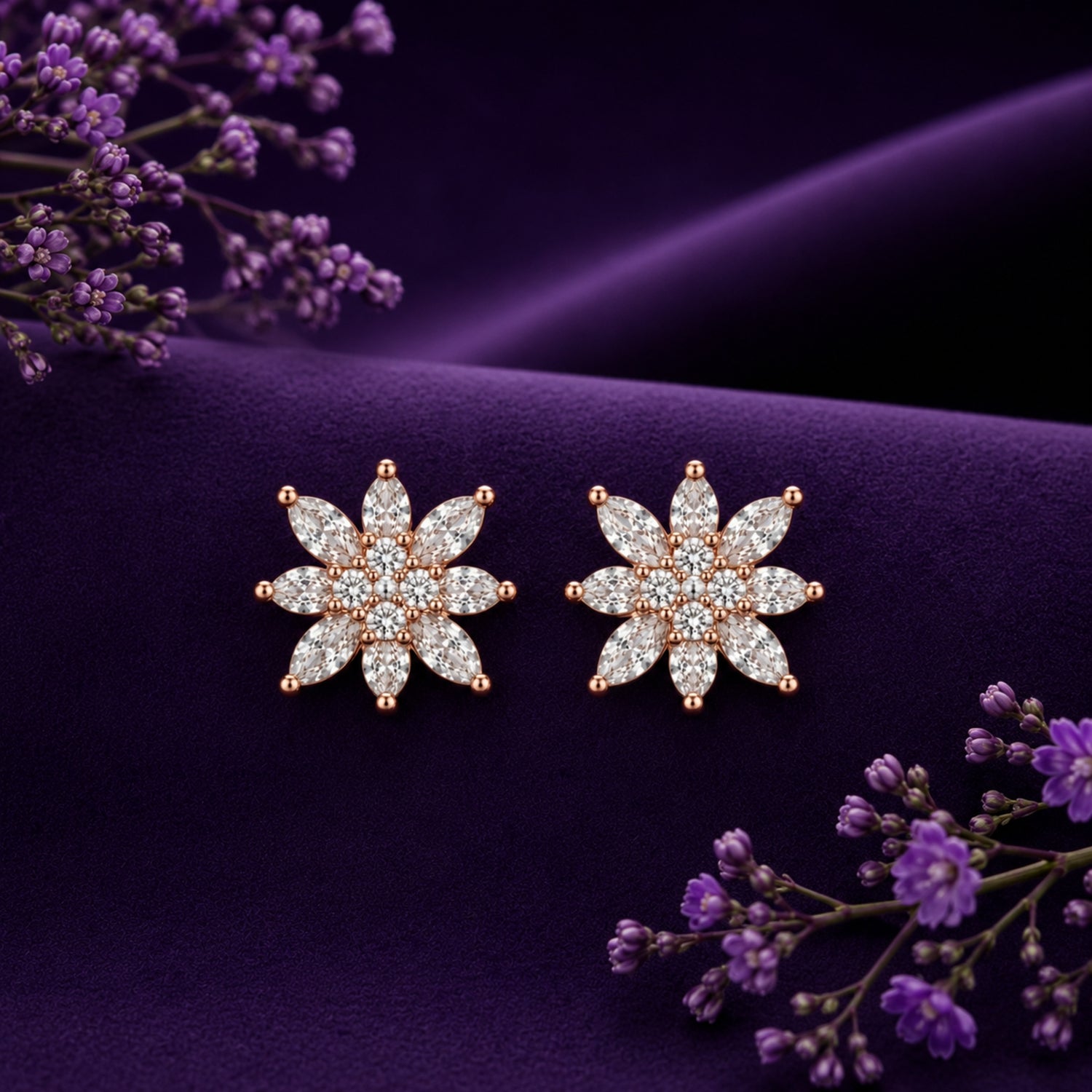 Marquise Snowflake Burst 925 Pure Sterling Silver Stud