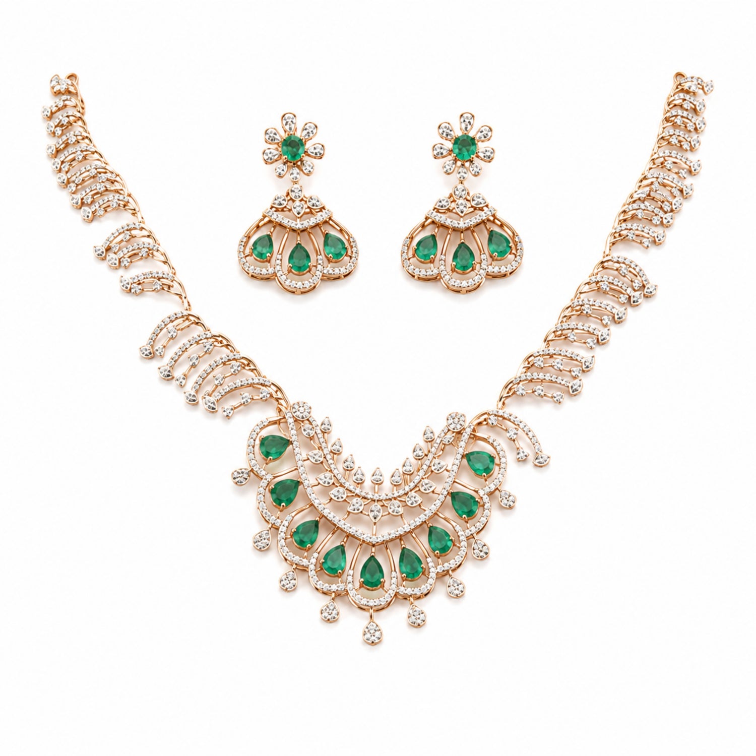 Nitya Emerald Crescent Diamond-Finish Choker Set